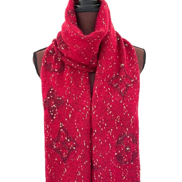 New Louis Vuitton Wool Wrap Medallion Logomania Red Burgundy Reversible Scarf - Picture 2 of 12
